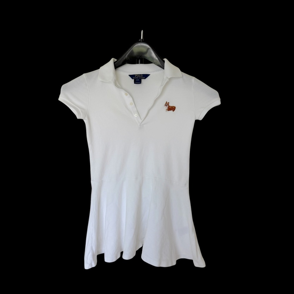 Polo Ralph Lauren Girls White Corgi Embroidered Polo Dress Size S 7